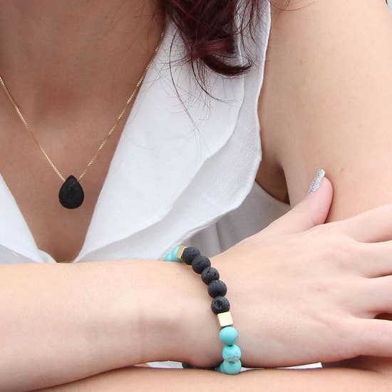ZS01 ZENGO AROMATHERAPY JEWELRY + OIL SETS (Turquoise w/ Black Lava Stones)
