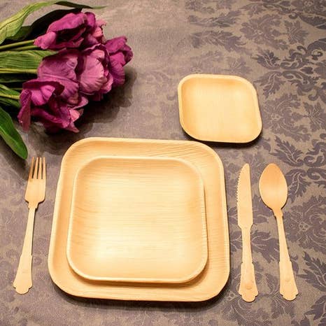 Palm Leaf Bamboo Like Square Plates- Pack of 25 plates (9 inch)