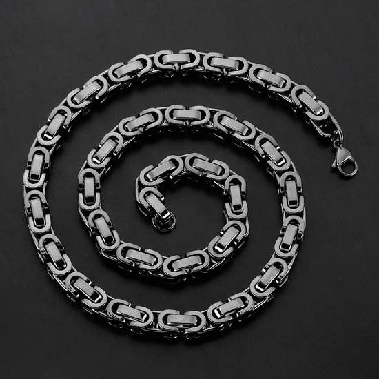 Crucible Polished Stainless Steel Byzantine Chain Necklace