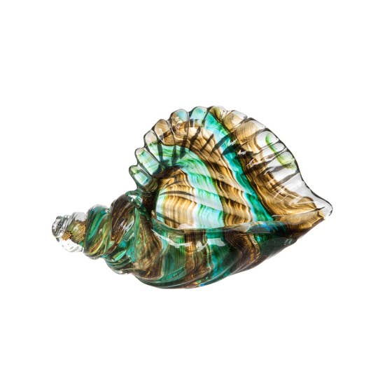 Glass Conch Shell- Teal & Gold