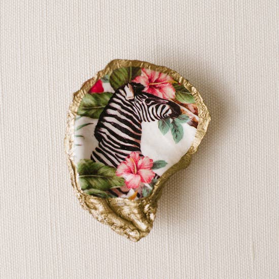 Tropical Decoupage Oyster Ring/Decor Dish - Zebra