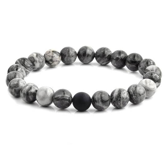 Polished Natural Stone Bead Stretch Bracelet - Jasper