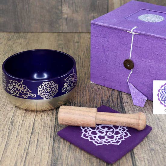 Medium Tibetan Singing Bowl Gift Set Purple