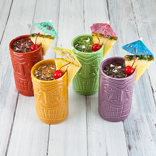 Beachcomber Ceramic Tiki Mugs-Set of 4