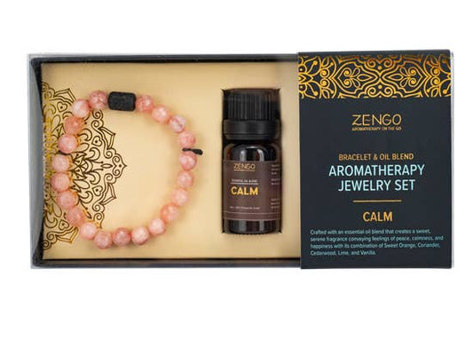 ZS03 ZENGO AROMATHERAPY JEWELRY + OIL SET (Rose & Lava Stone)