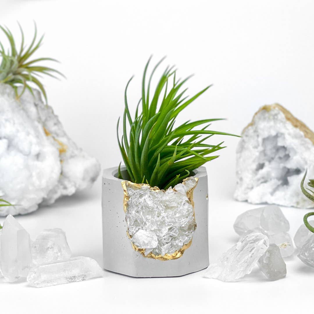 Raw Clear Quartz Geode Planter, Crystal Planter Pot