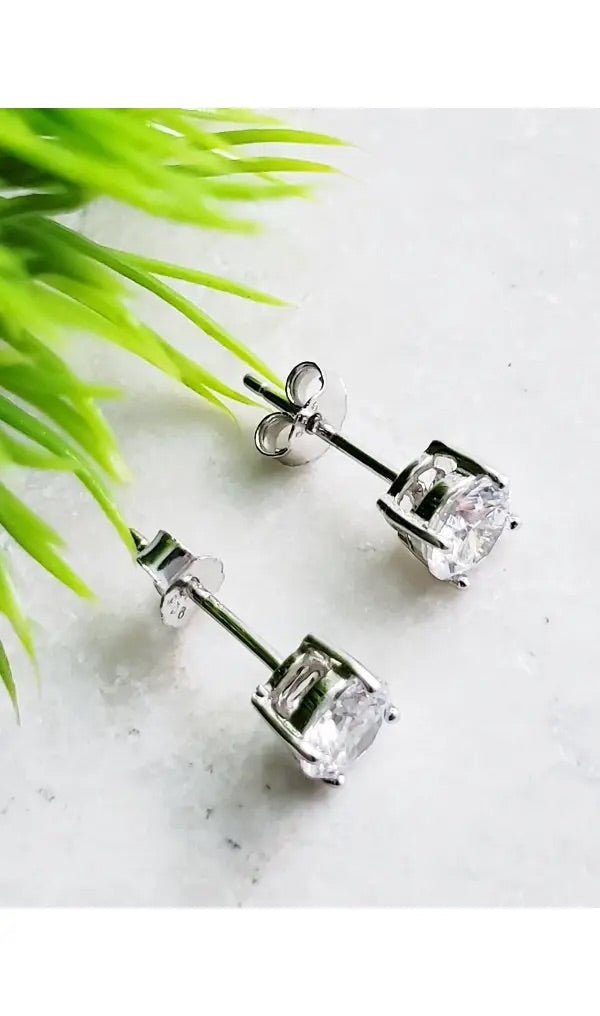 Silver CZ Round Studs Earrings - Clear