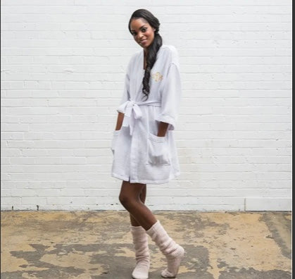 Women’s Waffle Knit Robe - White- No Monogram