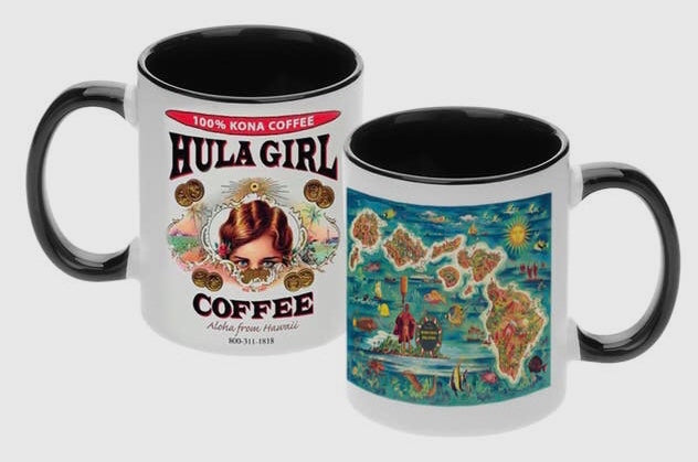 HULA GIRL 2 TONE COLORED MUGS 11oz