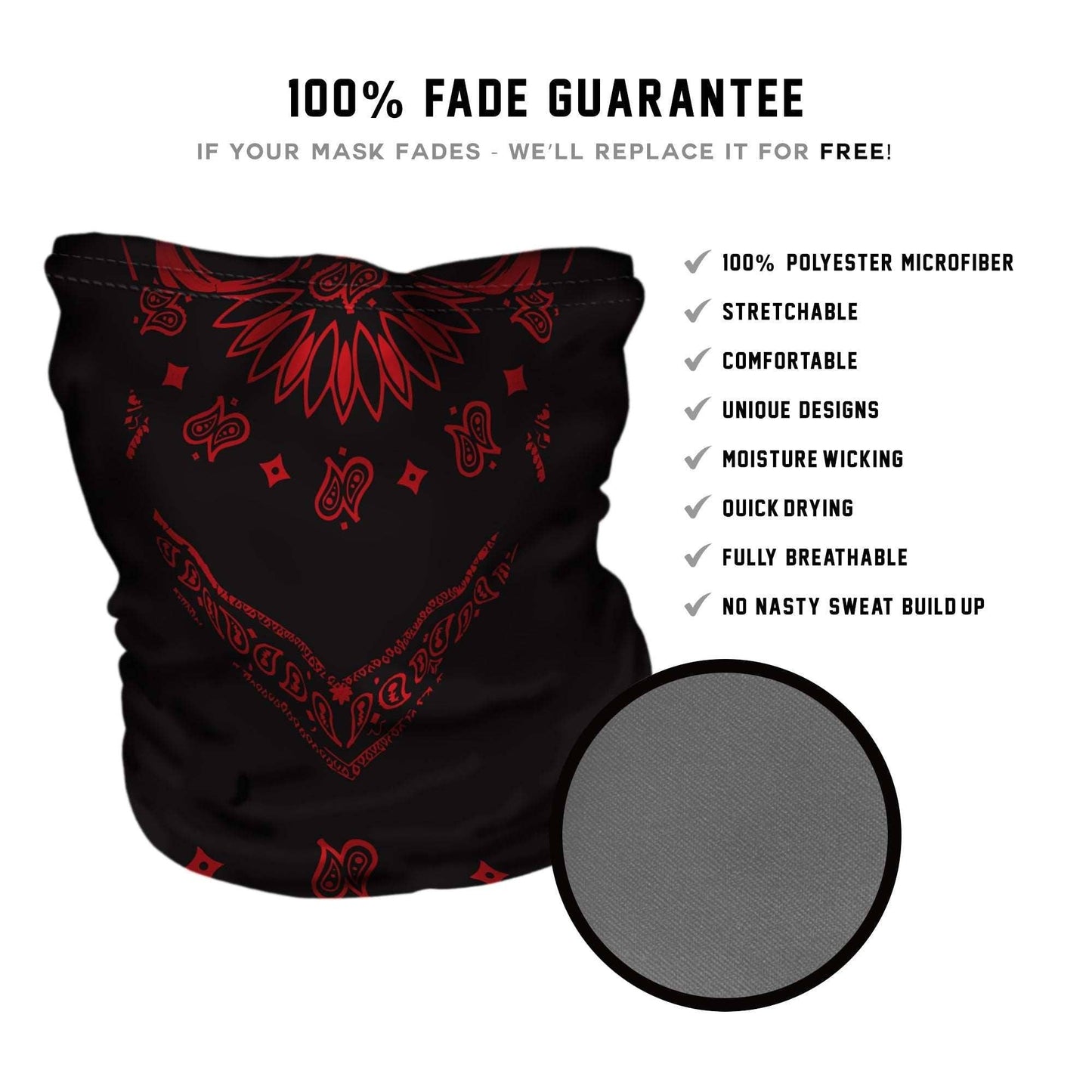 Live Fast Gear - Black & Red Bandana Neck Gaiter * Now with Sewn Edges *