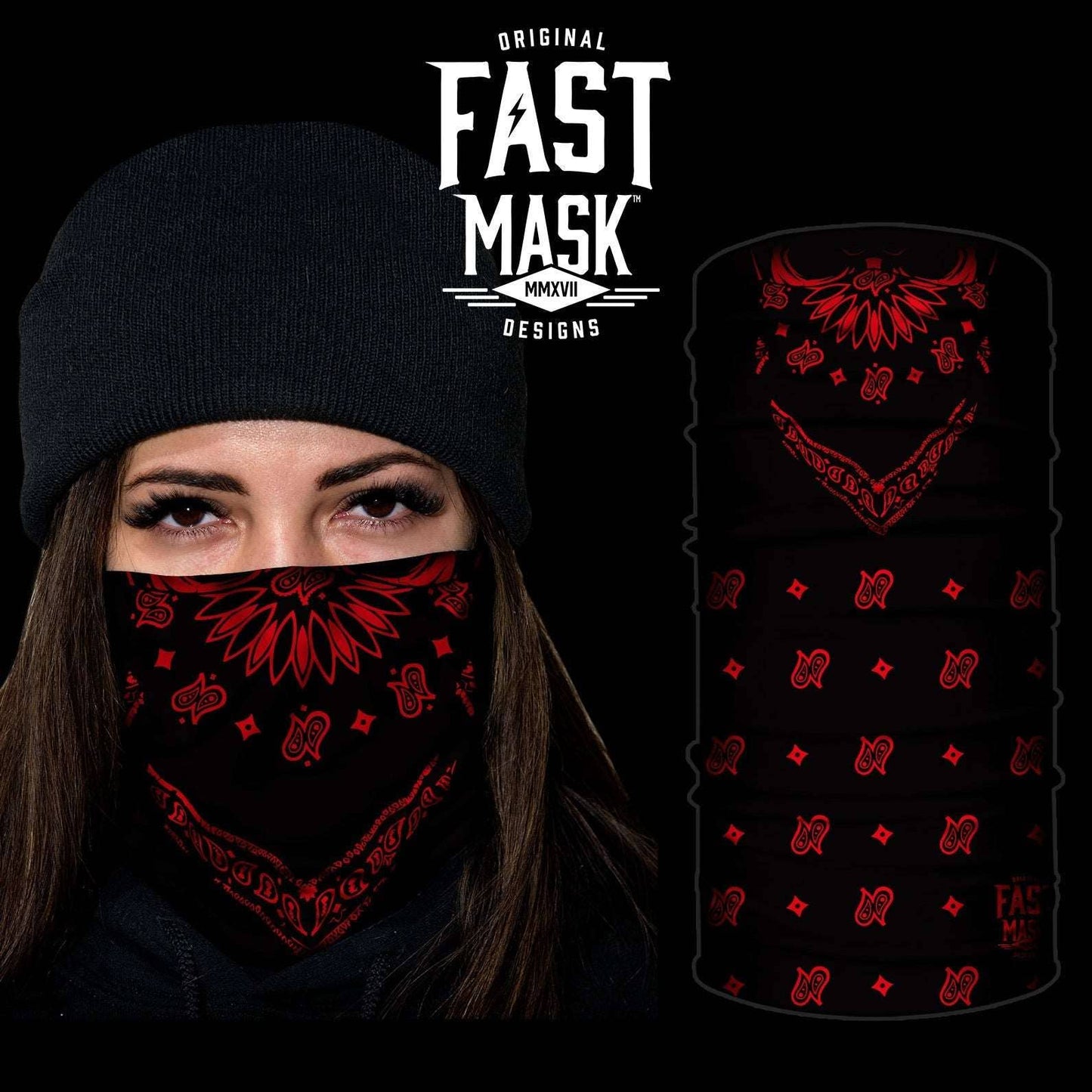 Live Fast Gear - Black & Red Bandana Neck Gaiter * Now with Sewn Edges *