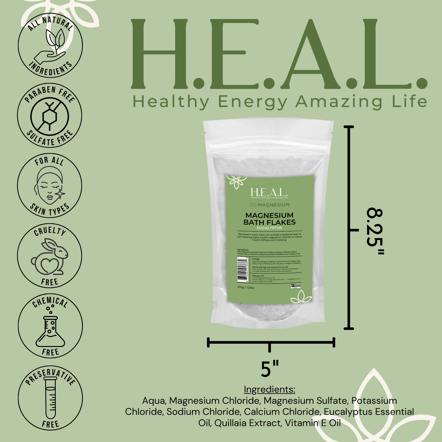 Healthy Energy Amazing Life - ŐSIMAGNESIUM Bath Flakes with Eucalyptus Essential Oil