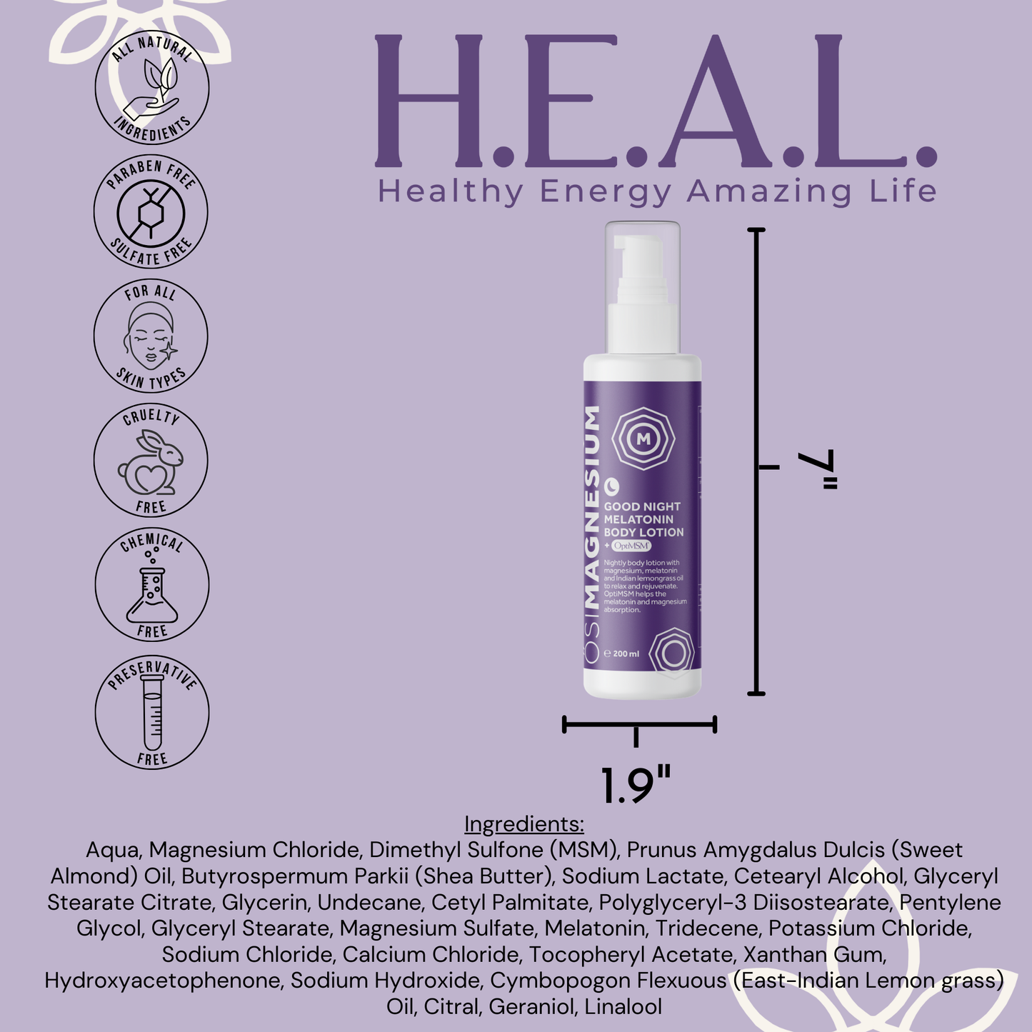 Healthy Energy Amazing Life - ŐSIMAGNESIUM Body Lotion + Melatonin + OptiMSM - 6.76oz