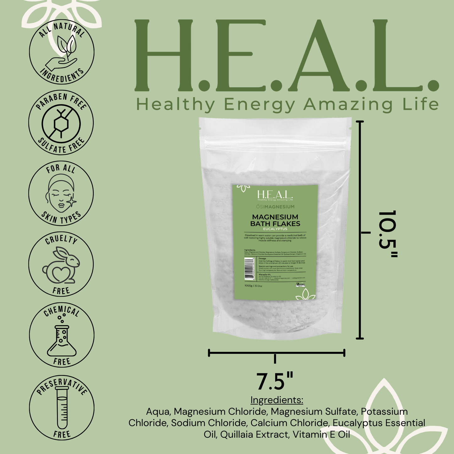 Healthy Energy Amazing Life - ŐSIMAGNESIUM Bath Flakes with Eucalyptus Essential Oil