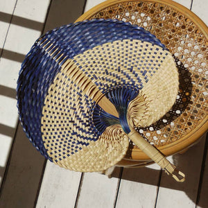Balinese Woven Hand Fan "Sea Blue" - MEDIUM