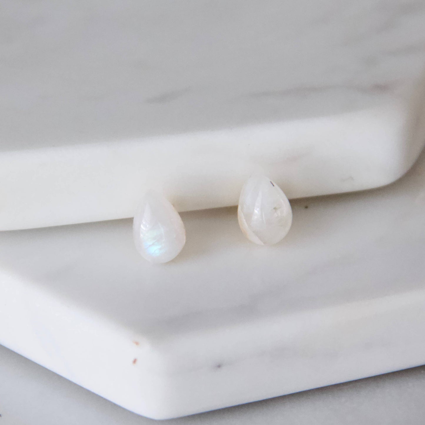 Moonstone Stud Earrings - Teardrop