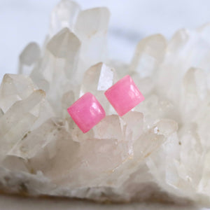 Pink Jade Stud Earrings - Square