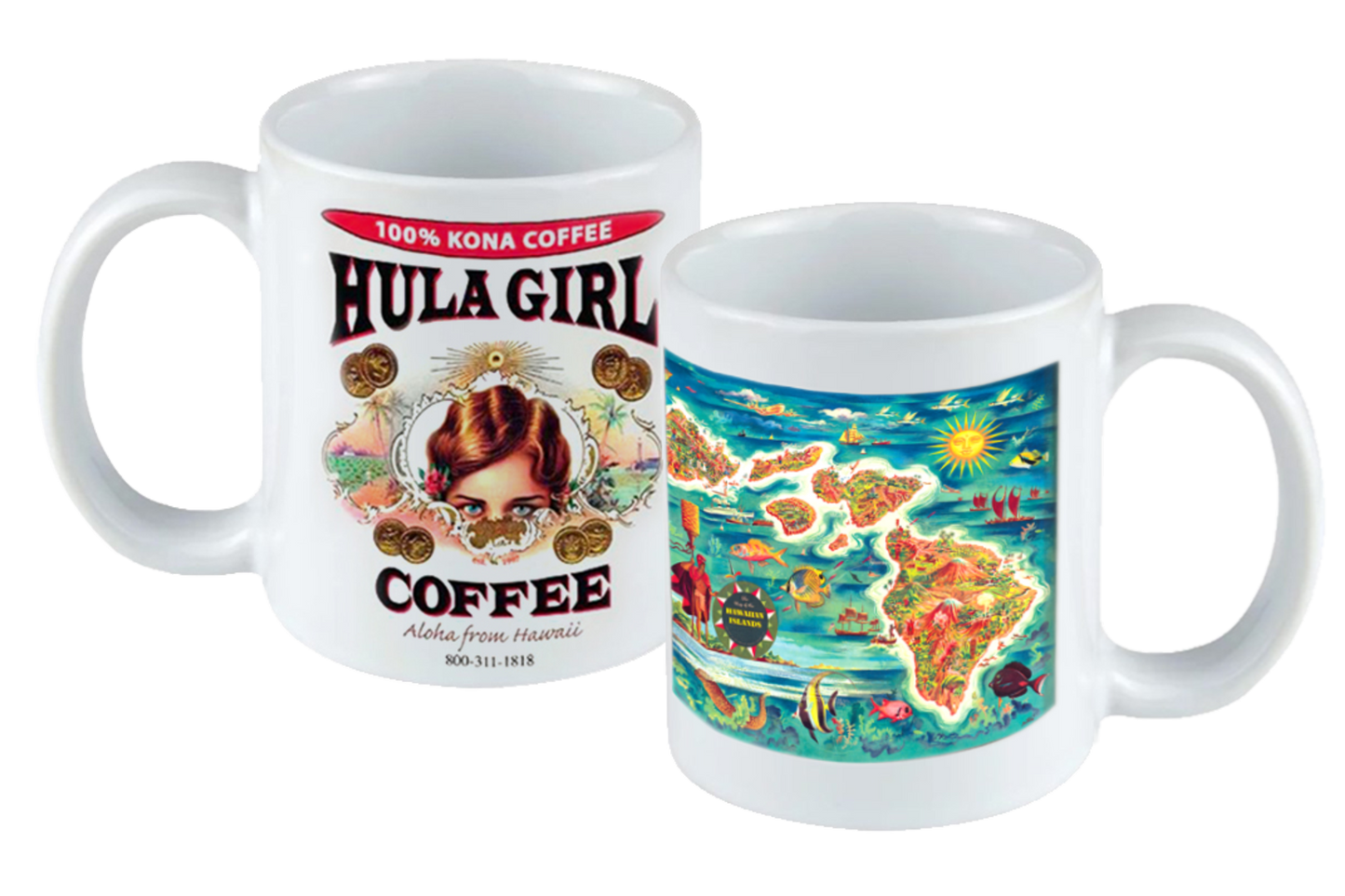 HULA GIRL 2 TONE COLORED MUGS 11oz