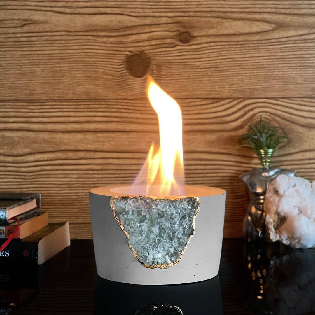 Clear Quartz Fire Pit, Portable Fire Bowl, Geode Holder