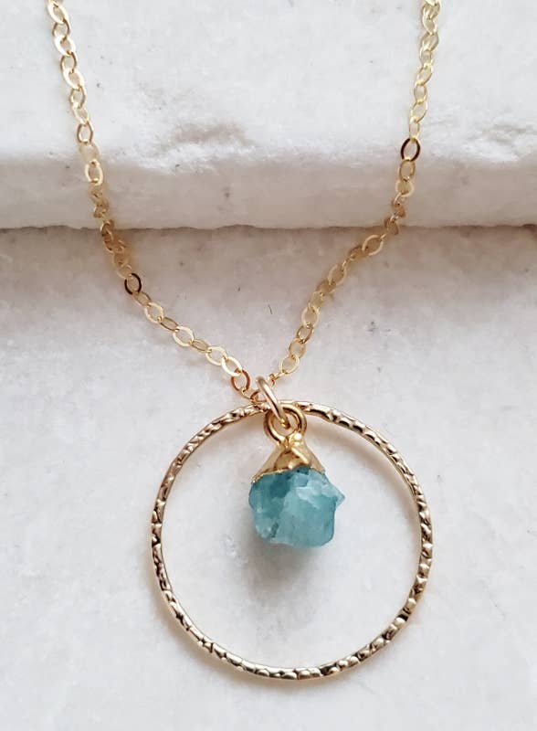 Gold Raw Chalcedony Circle Necklace