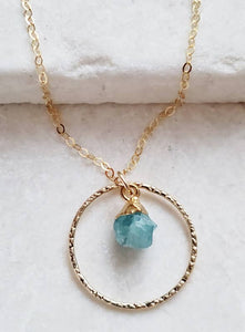 Gold Raw Chalcedony Circle Necklace