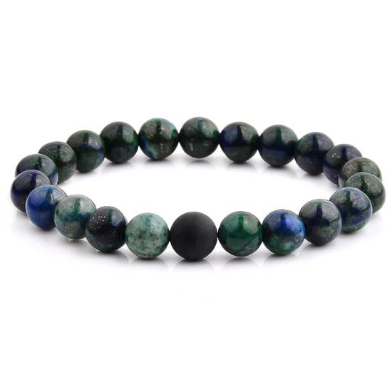 Polished Natural Stone Bead Stretch Bracelet-Azurite