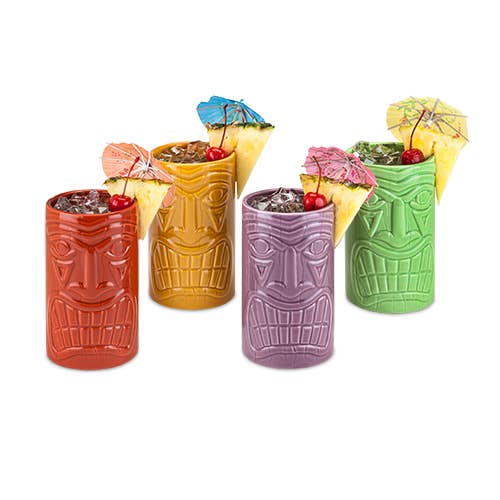 Beachcomber Ceramic Tiki Mugs-Set of 4