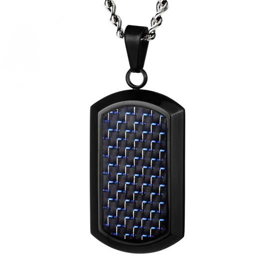 Men's Blue Carbon Fiber Dog Tag Pendant