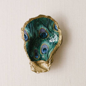 Serenity Decoupage Oyster Ring /Decor Dish - Peacock Feather