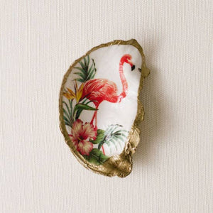 Tropical Decoupage Oyster Ring/Decor Dish - Flamingo