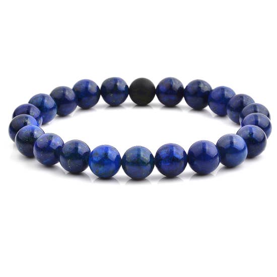 Polished Natural Stone Bead Stretch Bracelet - Lapis Lazuli