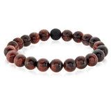 Polished Natural Stone Bead Stretch Bracelet - Red Tigers Eye