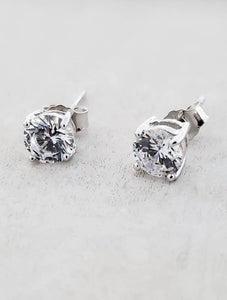 Silver CZ Round Studs Earrings - Clear