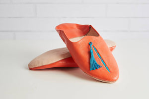 Moroccan Leather Slippers Orange & Blue