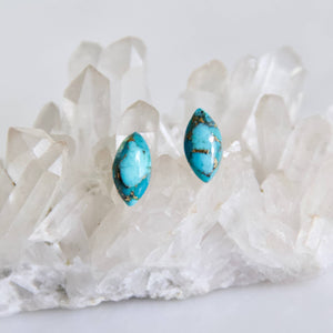 Copper Turquoise Stud Earrings - Marquise