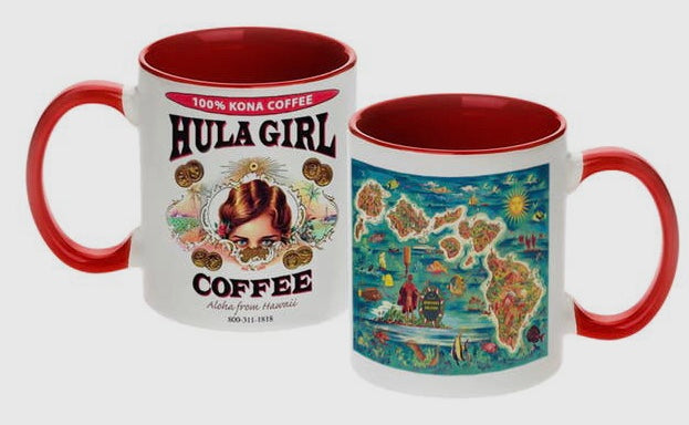 HULA GIRL 2 TONE COLORED MUGS 11oz